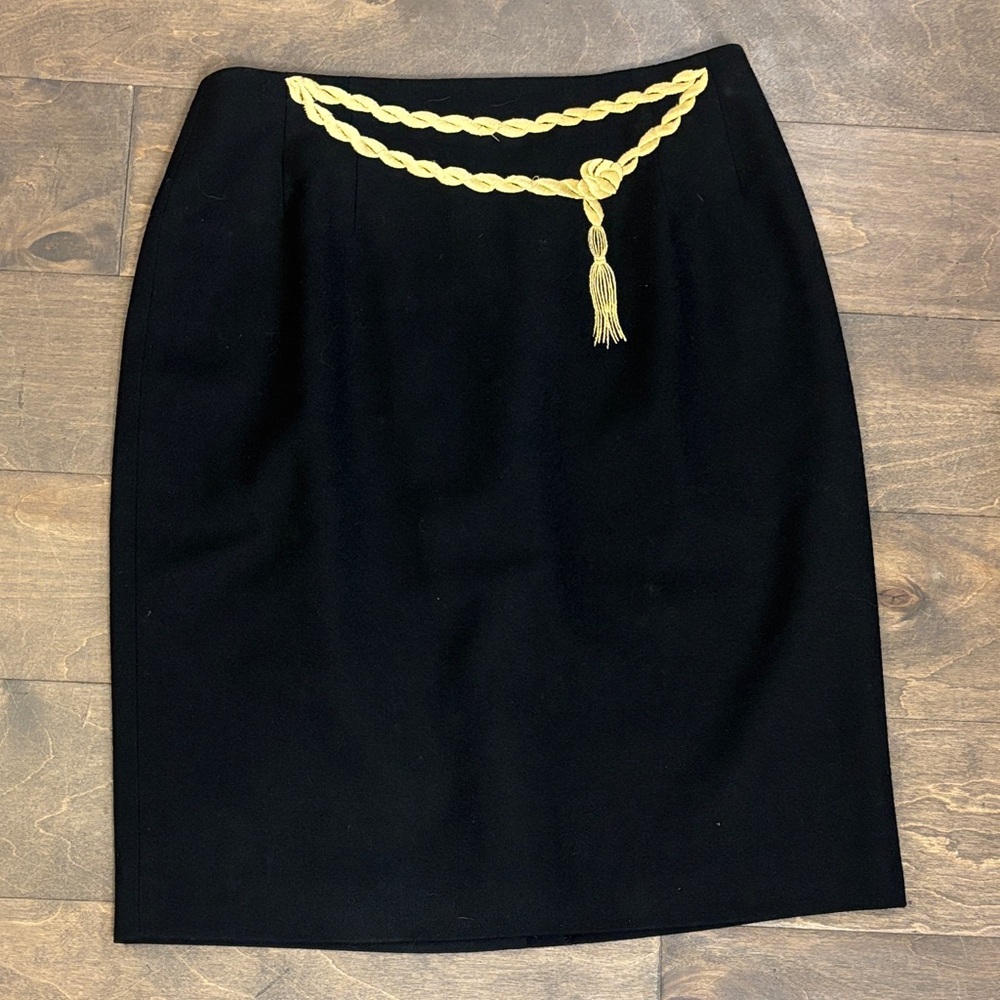 Ann Taylor Vintage Black Pencil Skirt with Gold Detail